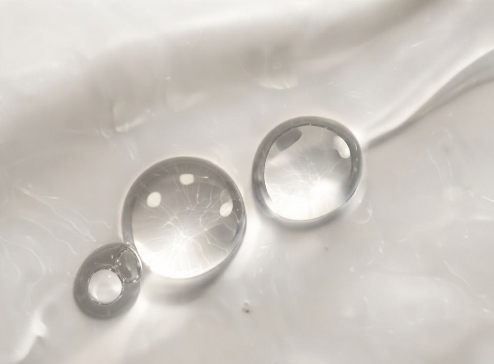 Clear droplets on soft skin